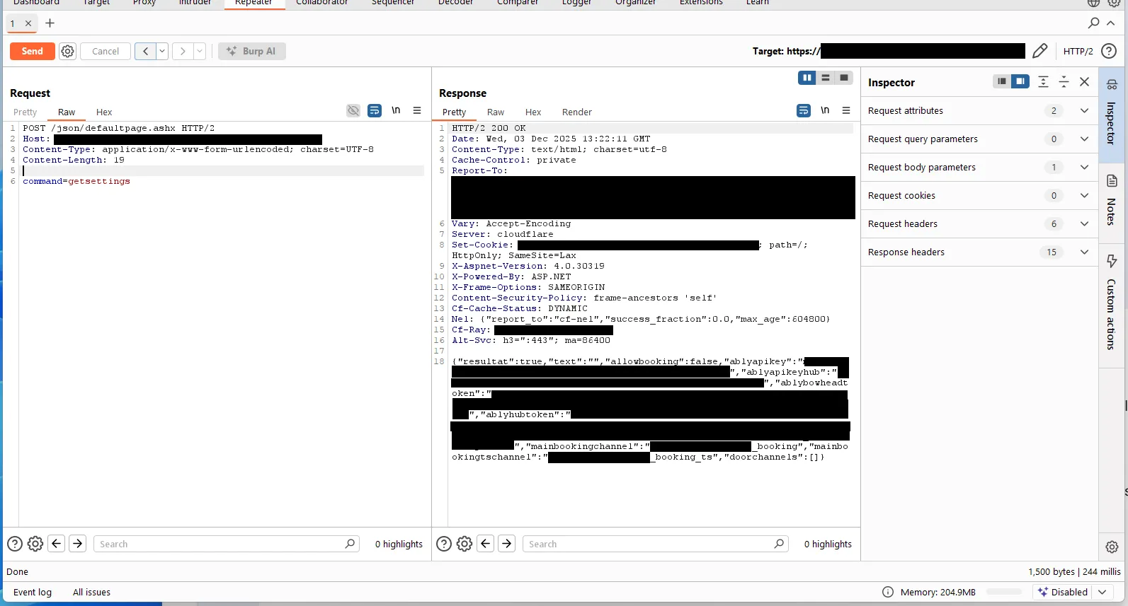 Burp Suite Request showing the unauthenticated call